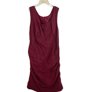 Eileen Fisher‎ NWOT Burgundy Sleeveless Ruched Steel Shirred Midi Dress 16W